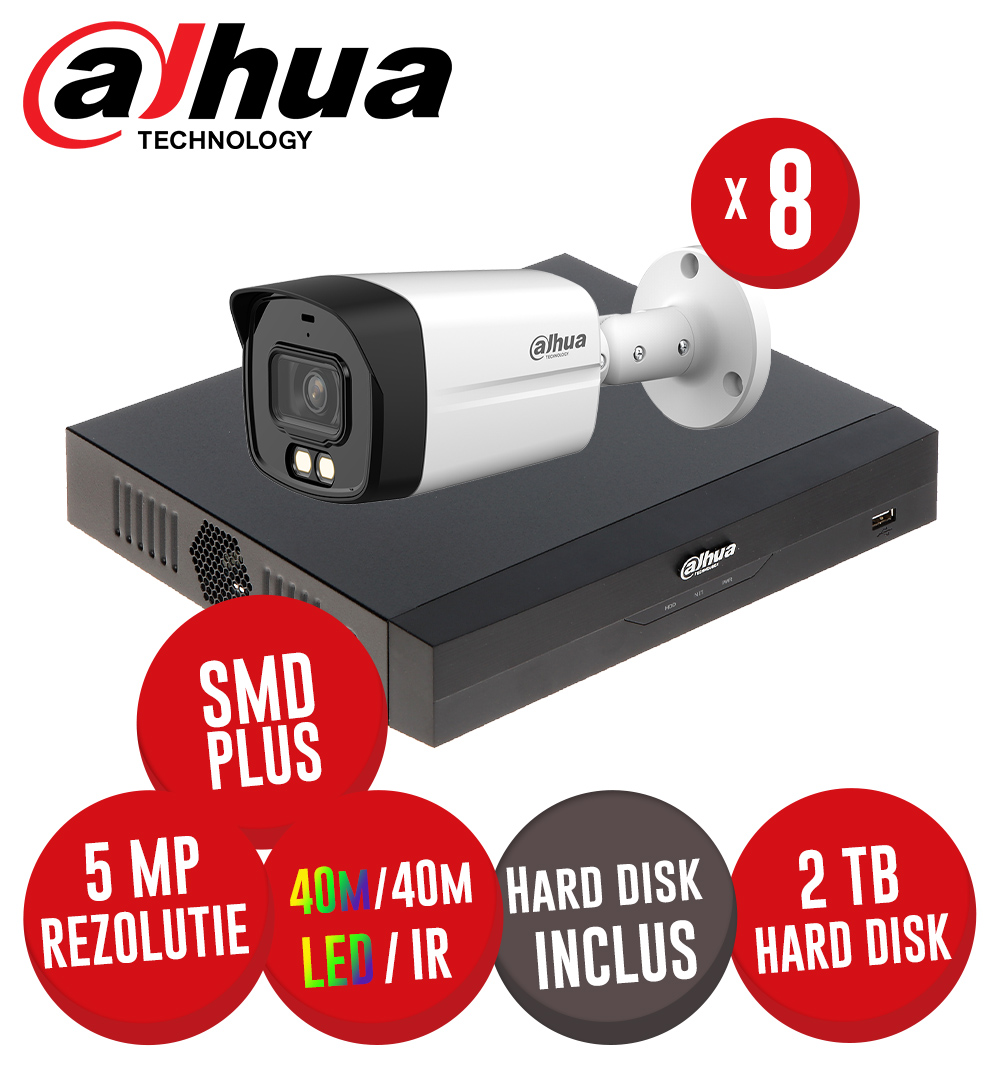 Kit DVR 8ch. 5MP-N, 8 camere 5MP, LED/ IR 40m cu microfon si HDD - KIT863