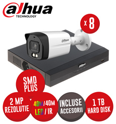Sistem DVR 8ch. 5MP-N, 8 camere 2MP, LED/ IR 40m cu microfon, HDD si accesorii - KIT871