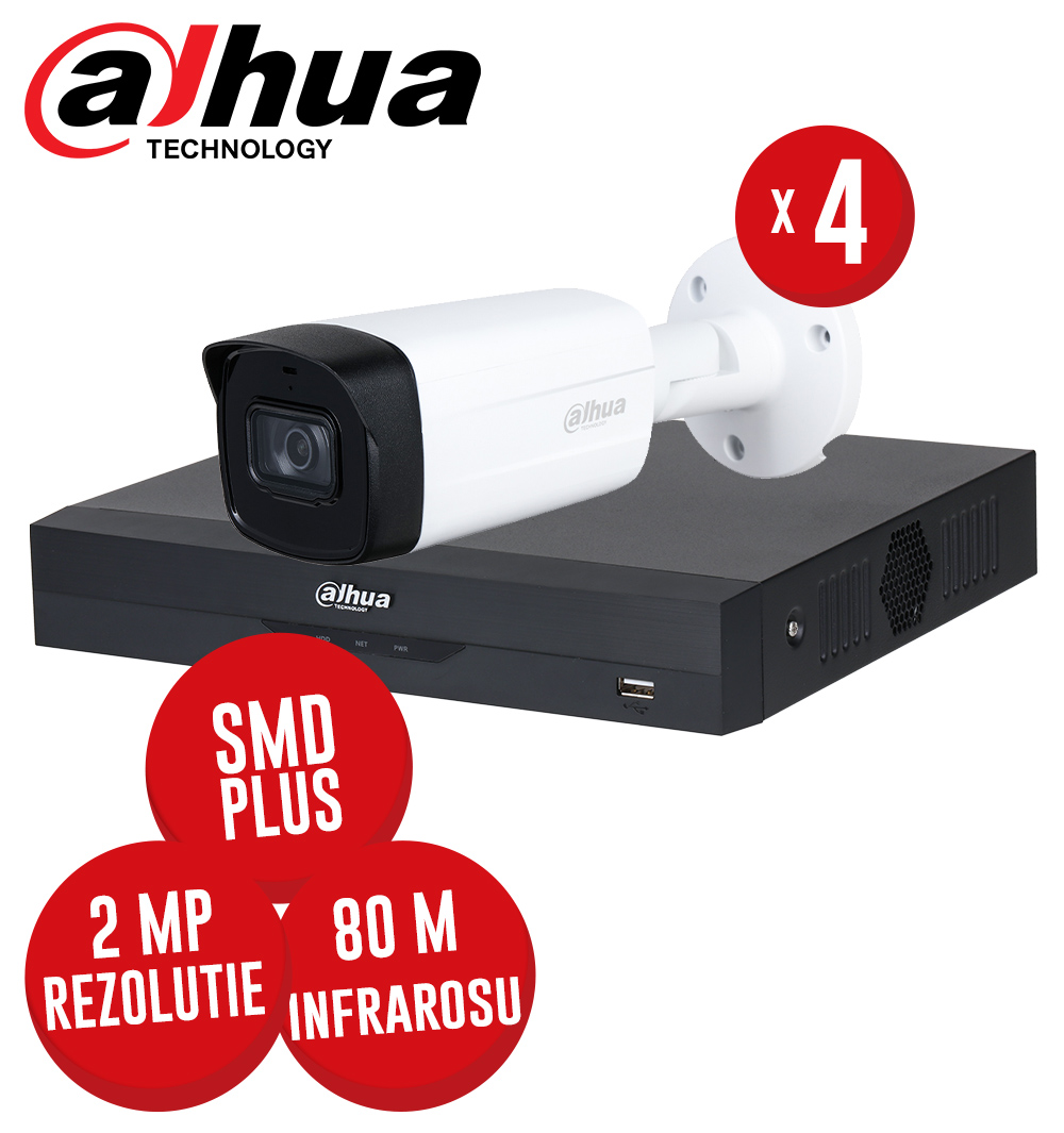 Kit DVR 4ch. 5MP-N si 4 camere 2MP, IR 80m, microfon, Starlight - KIT882