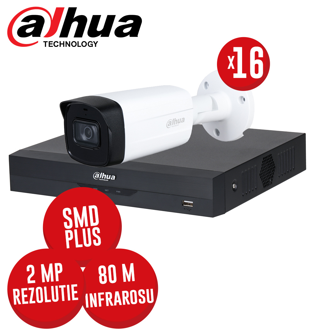 Kit DVR 16ch. 5MP-N si 16 camere 2MP, IR 80m, microfon, Starlight - KIT884
