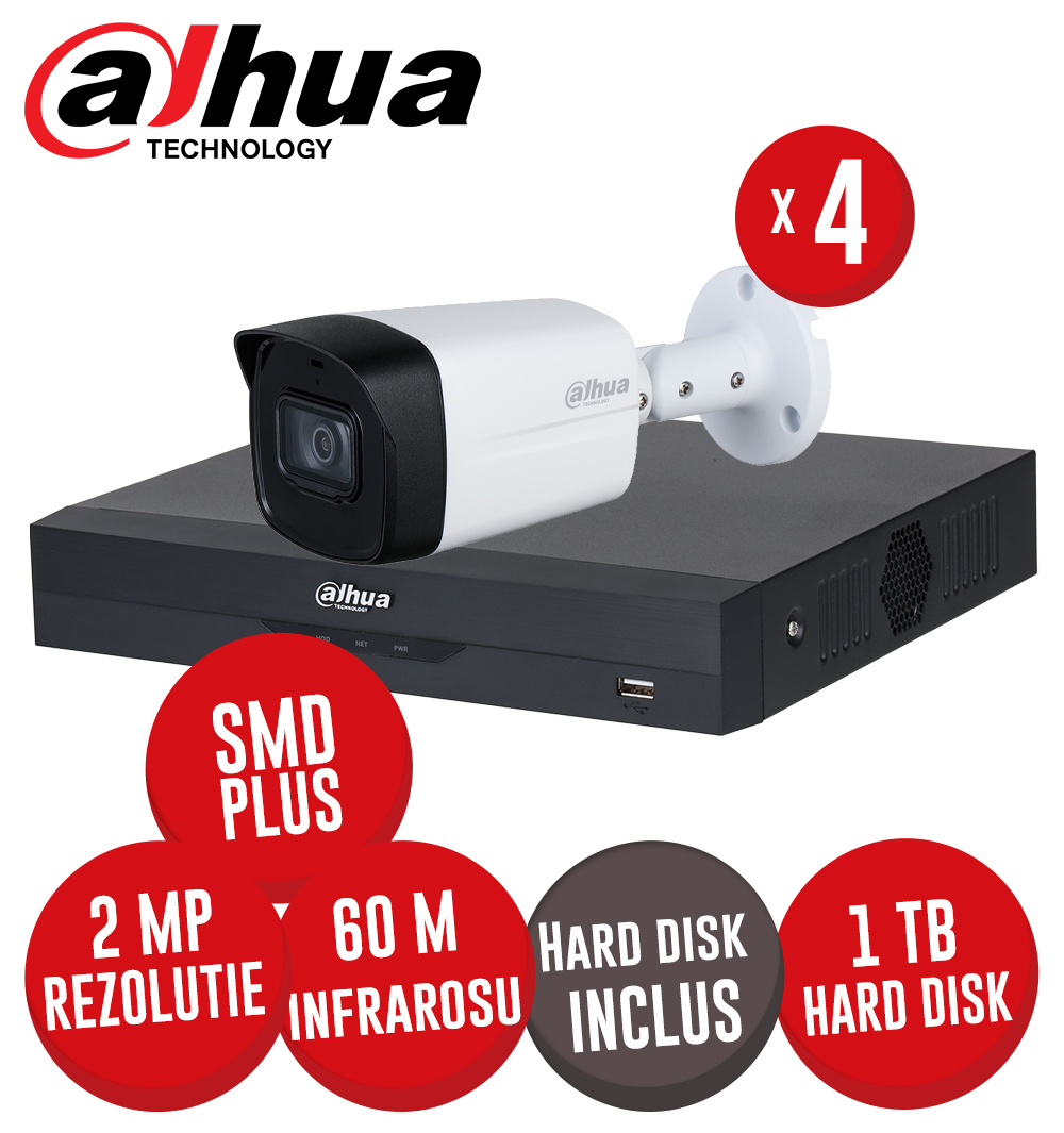 Kit DVR 4ch. 5MP-N si 4 camere 2MP, IR 60m, microfon, Starlight si HDD - KIT900