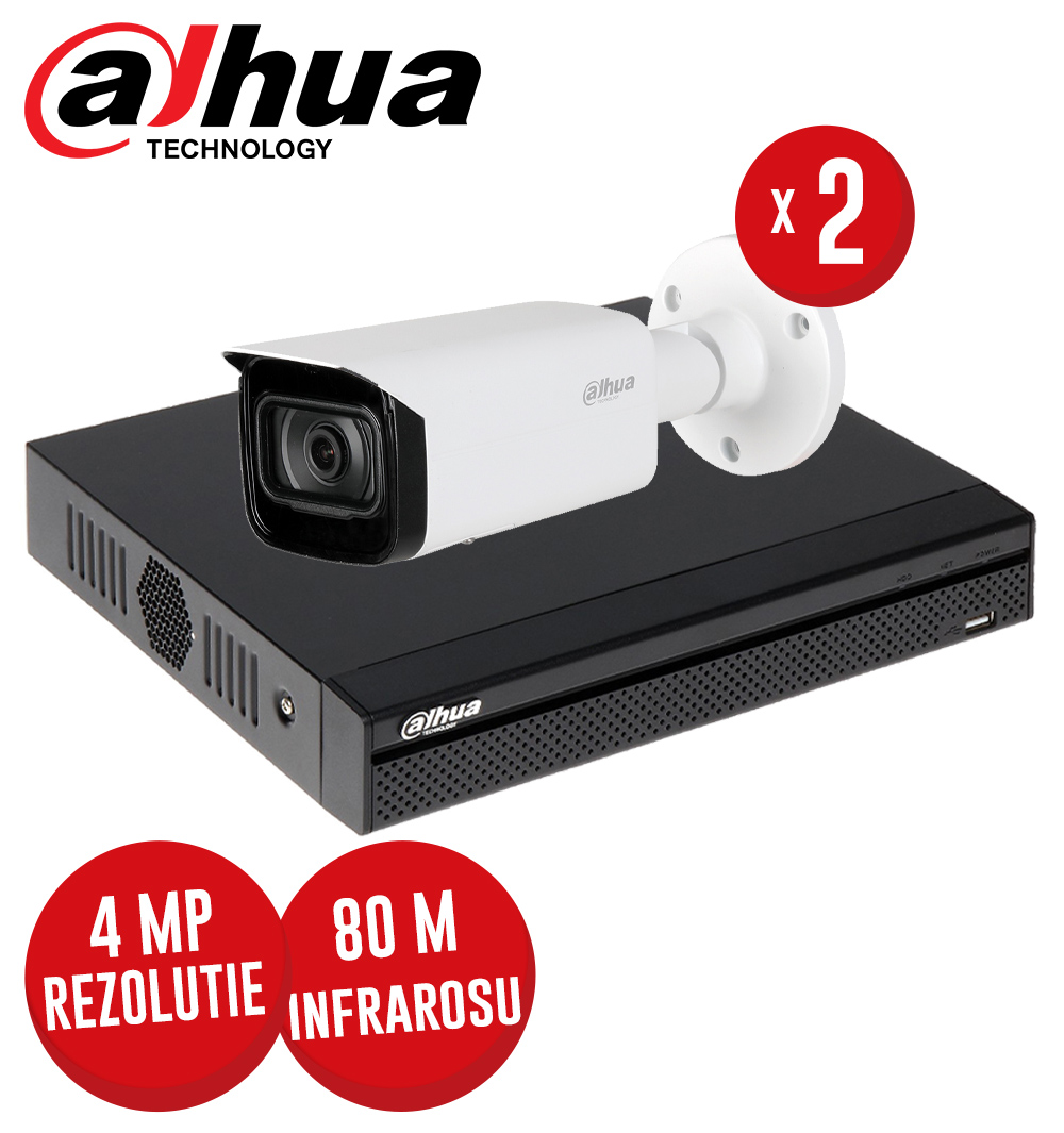 Kit NVR 4ch 8MP, 4xPoE si 2 camere IP 4MP, IR 80m, PoE - KIT906