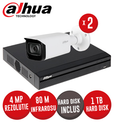 Kit NVR 4ch 8MP, 4xPoE, 2 camere IP 4MP, IR 80m, PoE si HDD - KIT913