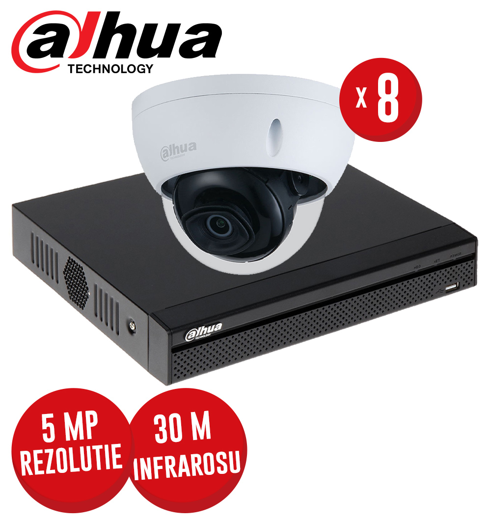 Kit NVR 8ch 8MP, 8xPoE si 8 camere IP 5MP, IR 30m, PoE - KIT920