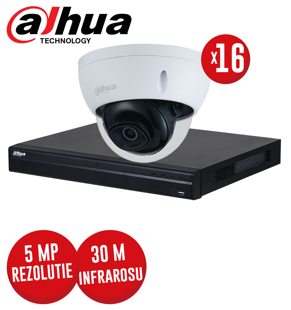 Kit NVR 16ch 8MP, 16xPoE si 16 camere IP 5MP, IR 30m, PoE - KIT921