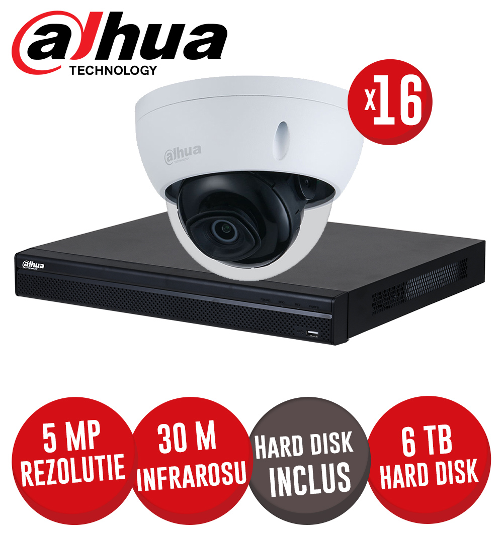 Kit NVR 16ch 8MP, 16xPoE si 16 camere IP 5MP, IR 30m, PoE si HDD - KIT922