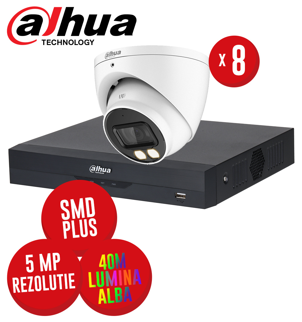 Kit DVR 8ch. 8MP si 8 camere 5MP LED 40m microfon - KIT929