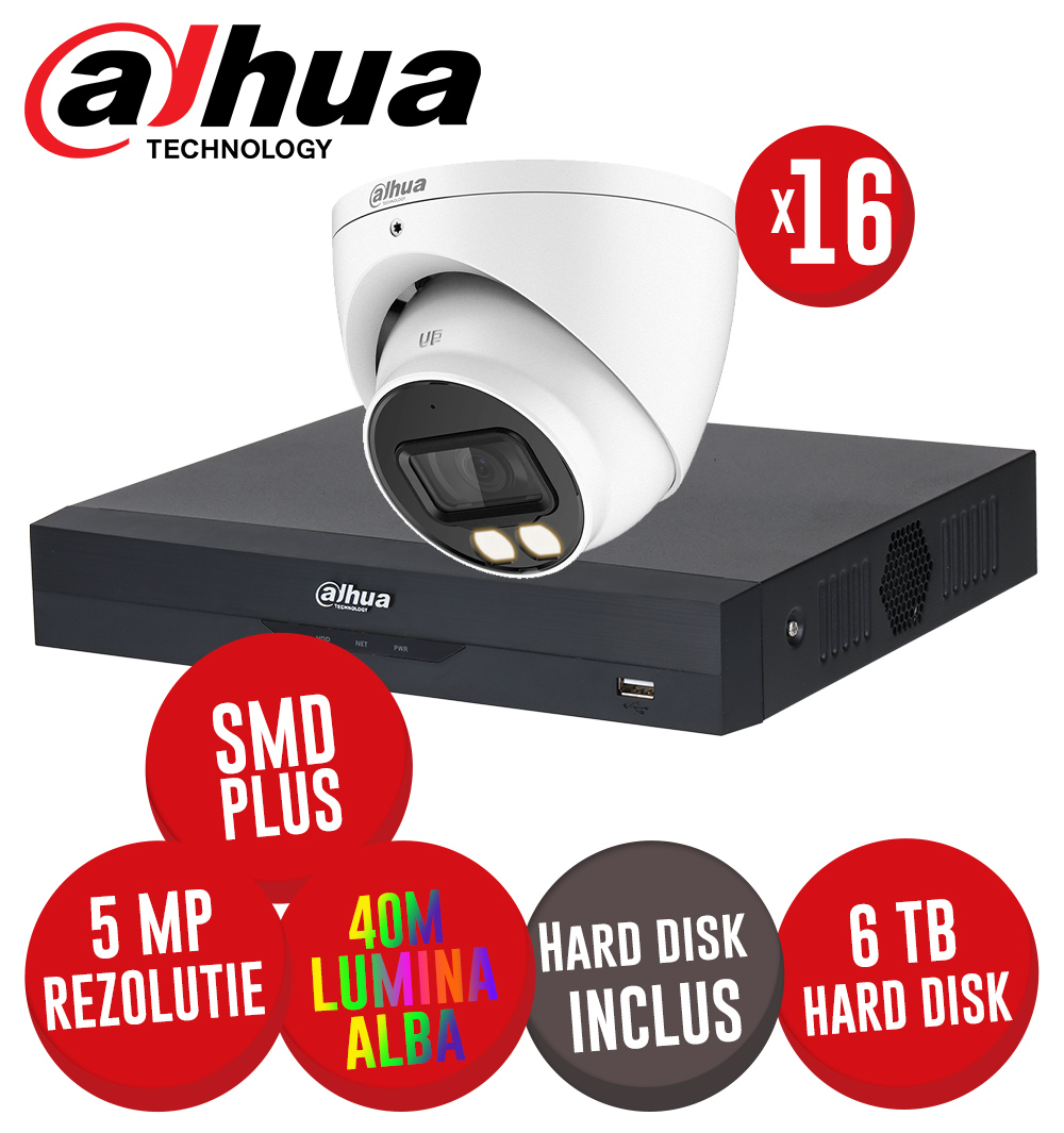 Kit DVR 16ch. 8MP, 16 camere 5MP LED 40m microfon si HDD - KIT931