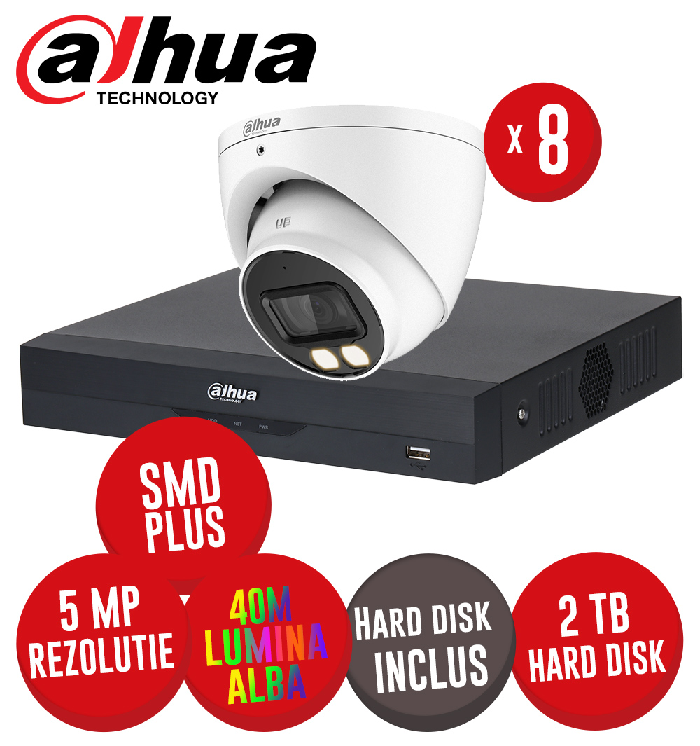 Kit DVR 8ch. 8MP, 8 camere 5MP LED 40m microfon si HDD - KIT932