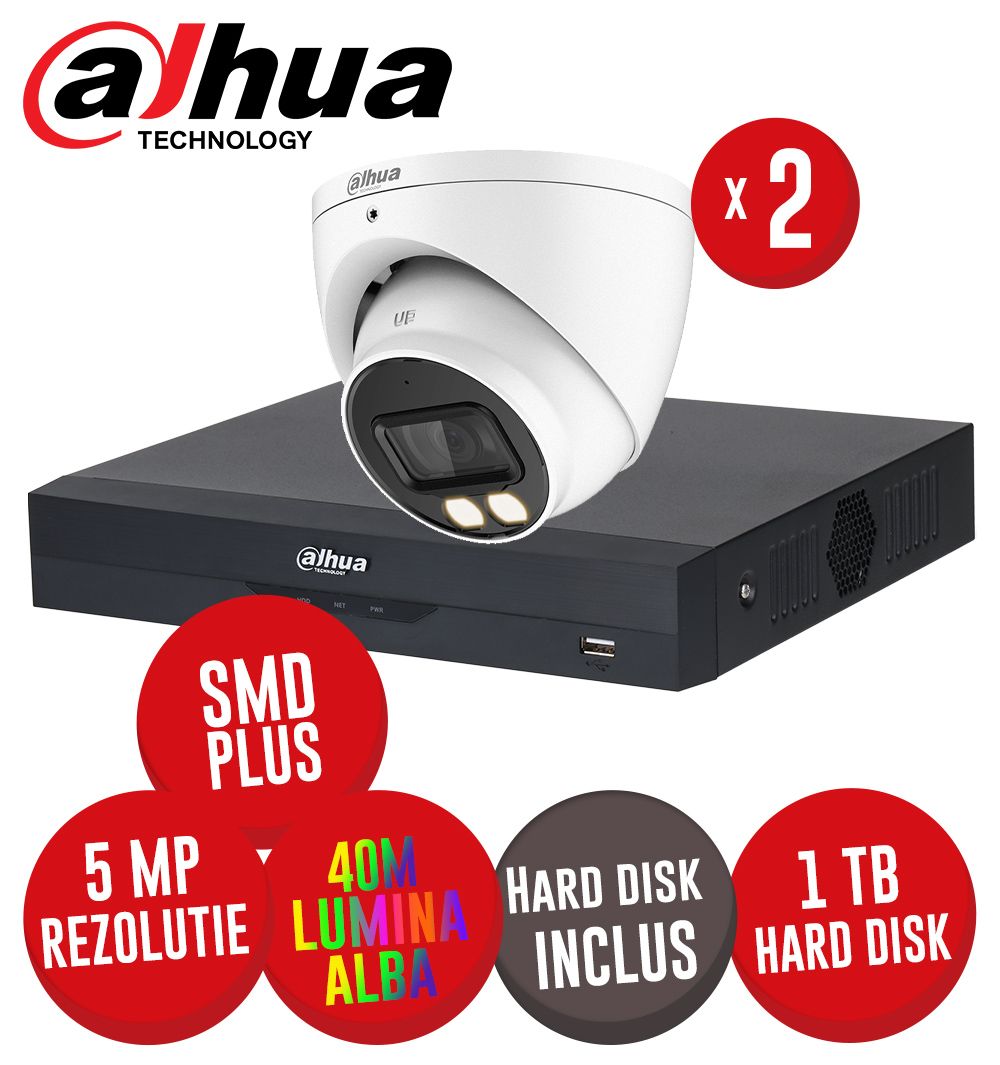 Kit DVR 4ch. 8MP, 2 camere 5MP LED 40m microfon si HDD - KIT934