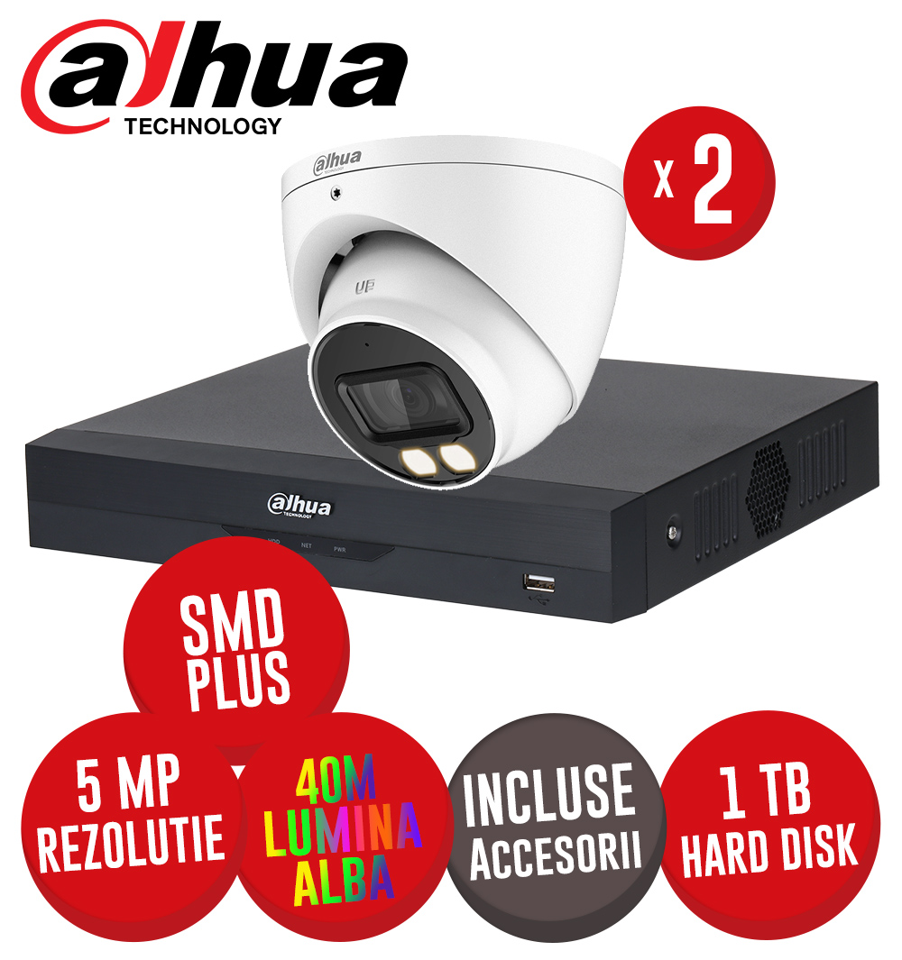 Sistem DVR 4ch. 8MP, 2 camere 5MP LED 40m microfon, HDD si accesorii - KIT935