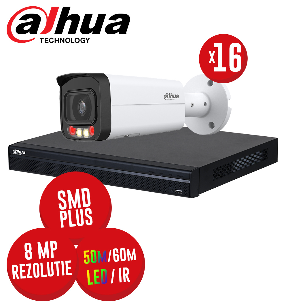 Kit NVR 16ch 8MP, 16xPoE si 16 camere IP 8MP, LED 50m IR 60m, PoE - KIT942