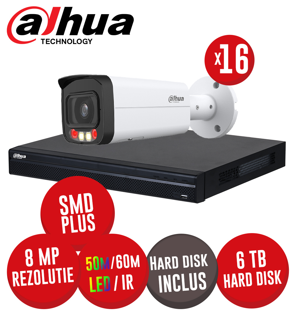 Kit NVR 16ch 8MP, 16xPoE si 16 camere IP 8MP, LED 50m IR 60m, PoE si HDD - KIT943