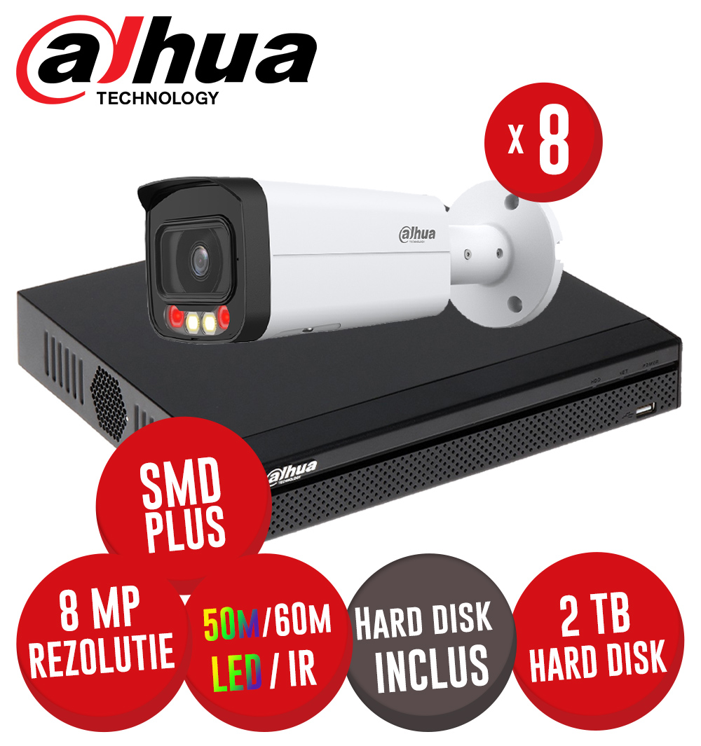 Kit NVR 8ch 8MP, 8xPoE si 8 camere IP 8MP, LED 50m IR 60m, PoE si HDD - KIT944