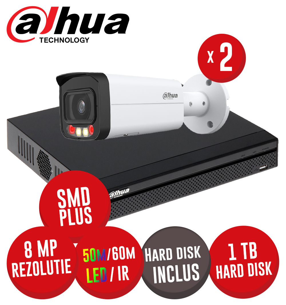 Kit NVR 4ch 8MP, 4xPoE si 2 camere IP 8MP, LED 50m IR 60m, PoE si HDD - KIT946