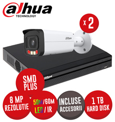 Sistem NVR 4ch 8MP, 4xPoE si 2 camere IP 8MP, LED 50m IR 60m, PoE, HDD si accesorii - KIT947