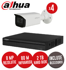 Sistem complet DVR 4 canale, 4 camere 8MP Dahua, Starlight, incluse accesorii, cablu, HDD -  KIT154