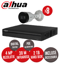 Sistem complet NVR 8 canale, 8 camere 4 MP, IR 30m, exterior, incluse accesorii -  KIT153