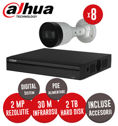 Sistem complet NVR 8 canale POE, 8 camere IP 2 Megapixeli, HDD, accesorii, cablu -  KIT175