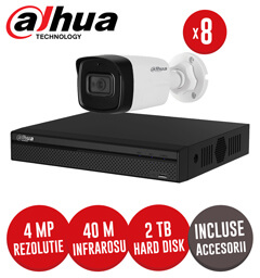 Sistem complet DVR 8 canale, 8 camere 4MP Dahua, exterior, incluse accesorii, cablu -  KIT181