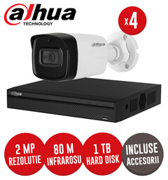 Sistem complet DVR 4 canale, 4 camere 2MP Starlight, IR 80m, accesorii, SMD+, cablu UTP - KIT186