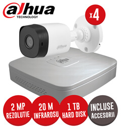 Sistem complet DVR 4 canale, 4 camere 2MP, exterior, include accesorii, cablu - KIT195
