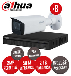 Sistem complet NVR 8 canale POE, 8 camere IP de 2 MP, Zoom Motorizat, HDD, accesorii - KIT204