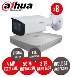 Sistem complet NVR 8 canale POE, 8 camere IP de 4 MP, Zoom Motorizat, HDD, accesorii, cablu - KIT205