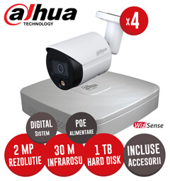 Sistem complet NVR 4 canale, 4 camere IP cu Picior 2 Megapixeli, HDD, accesorii, cablu -  KIT211
