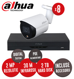 Sistem complet NVR 8 canale, 8 camere IP cu Picior 2 Megapixeli, HDD, accesorii, cablu -  KIT212