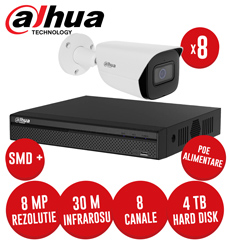 Sistem complet NVR 8 canale PoE, 8 camere IP 8 Megapixeli, HDD, accesorii, cablu -  KIT240