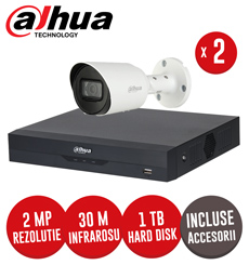 Sistem complet DVR 4 canale, 2 camere 2MP Starlight, SMD+, IR 30m, accesorii, Cablu UTP -  KIT243