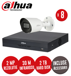 Sistem complet DVR 8 canale, 8 camere 2MP Starlight, exterior, accesorii, cablu UTP - KIT246