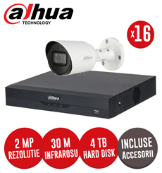 Sistem complet DVR 16 canale, 16 camere 2MP Starlight, exterior, accesorii, cablu UTP - KIT247