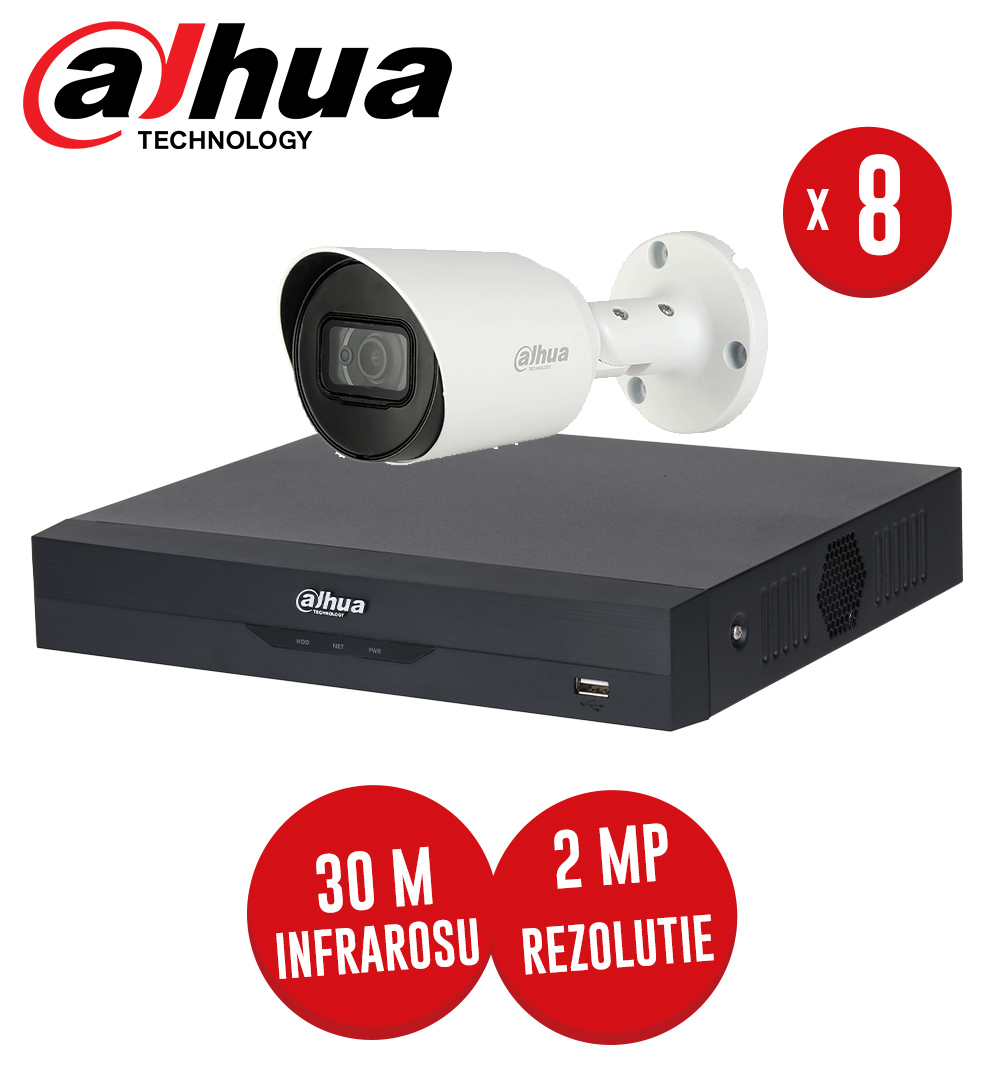 Pachet DVR 8 canale, 8 camere 2MP Starlight, exterior, fara accesorii -  KIT249