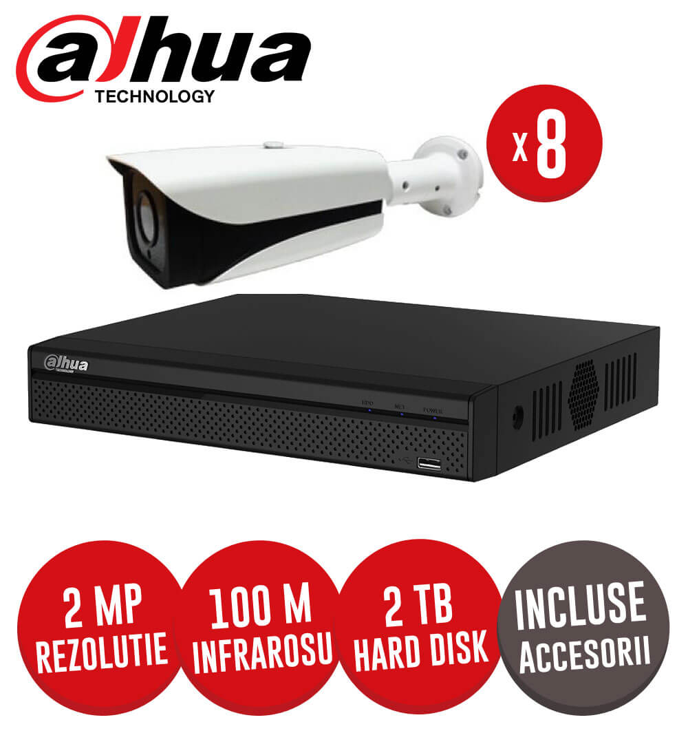 Sistem complet DVR 8 canale 1080P, 8 camere exterior 2 MP  accesorii si cabluri -  KIT69