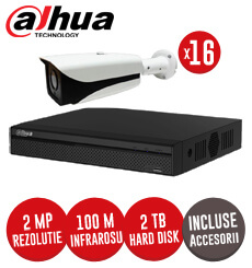 Sistem complet DVR 16 canale, 16 camere 2MP, IR 100 metri, HDD 2TB + accesorii -  KIT77