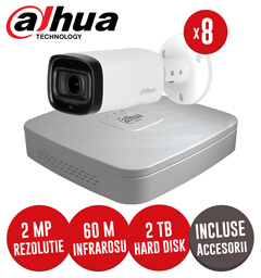 Sistem complet DVR 8 canale, 8 camere 2 MP, Zoom motorizat, incluse accesorii, cablu -  KIT149
