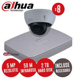 Sistem complet NVR 8 canale POE, 8 camere IP 5 Megapixeli, HDD, accesorii, cablu - KIT191