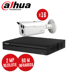 Pachet DVR 16 canale + 16 camere Exterior, 2MP, IR 80m, Dahua, fara accesorii-  KIT114