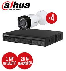 Pachet DVR 4 canale + 4 camere exterior 1MP, Dahua, fara accesorii -  KIT63