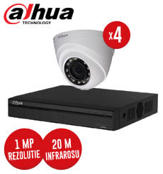 Pachet DVR 4 canale + 4 camere Interior Dahua, 1 MP, IR 20 metri, fara accesori -  KIT103