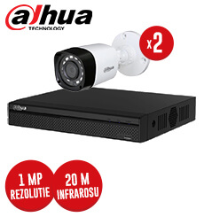 Pachet DVR 4 canale + 2 camere exterior 1MP, Dahua, fara accesorii -  KIT92