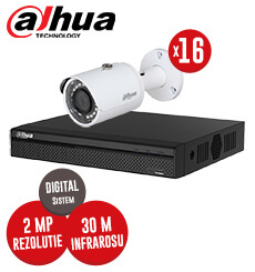 Pachet NVR 16 canale + 16 camere IP, exterior, 2 MP, IR 30 m, Dahua -  KIT80
