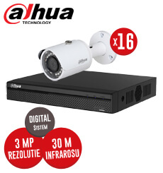 Pachet NVR 16 canale + 16 camere IP, exterior, 3 MP, IR 30 m, Dahua, fara accesorii -  KIT101