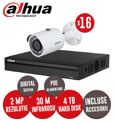 Pachet NVR, 16 camere IP, exterior, 2 MP, IR 30 m, Dahua, 2 Switch-uri POE, accesorii -  KIT81