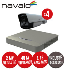 Sistem complet DVR, 4 camere 2 MP Navaio, exterior, HDD 1TB, accesorii, cabluri -  KIT109