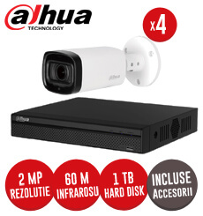 Sistem complet DVR 4 canale, 4 camere 2 MP, Zoom motorizat, incluse accesorii, cablu -  KIT148