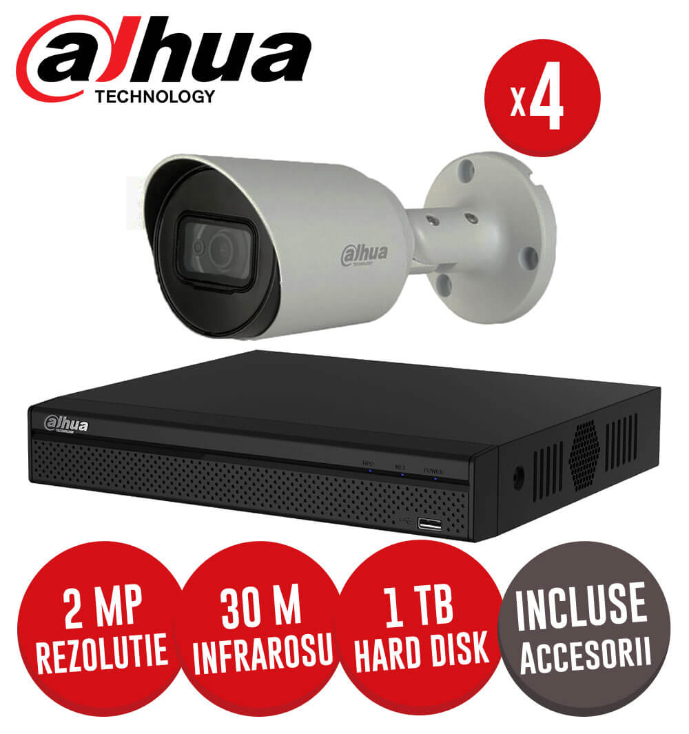 Sistem complet DVR 4 canale, 4 camere 2MP, IR 30 metri, Starlight  + accesorii -  KIT160