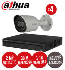 Sistem complet DVR 4 canale, 4 camere 2MP, IR 30 metri, Starlight  + accesorii -  KIT160